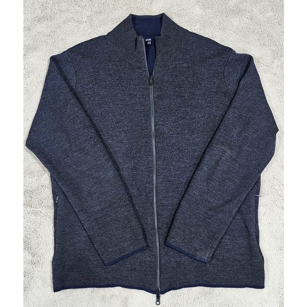 Benson 100% Wool Cardigan Sweater Navy Rib Knit Full Zip Preppy Sz XL